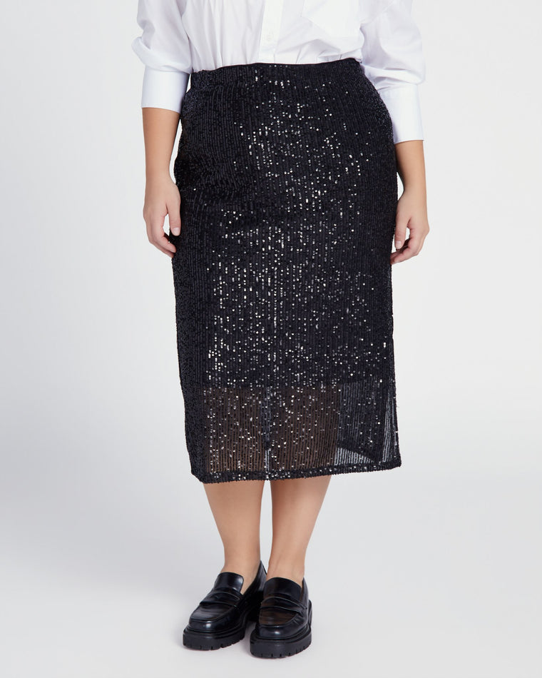 Rich Black $|& Vince Camuto Side Slit Sequin Skirt - SOF Front