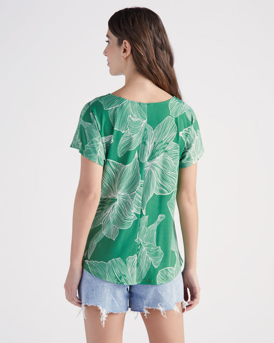 Green Leaves $|& West Kei Floral Knit Short Sleeve Twist Front Top - SOF Back