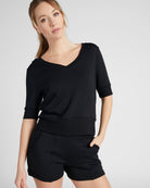 Black $|& Interval Flex Fleece Short Sleeve Top - SOF Front