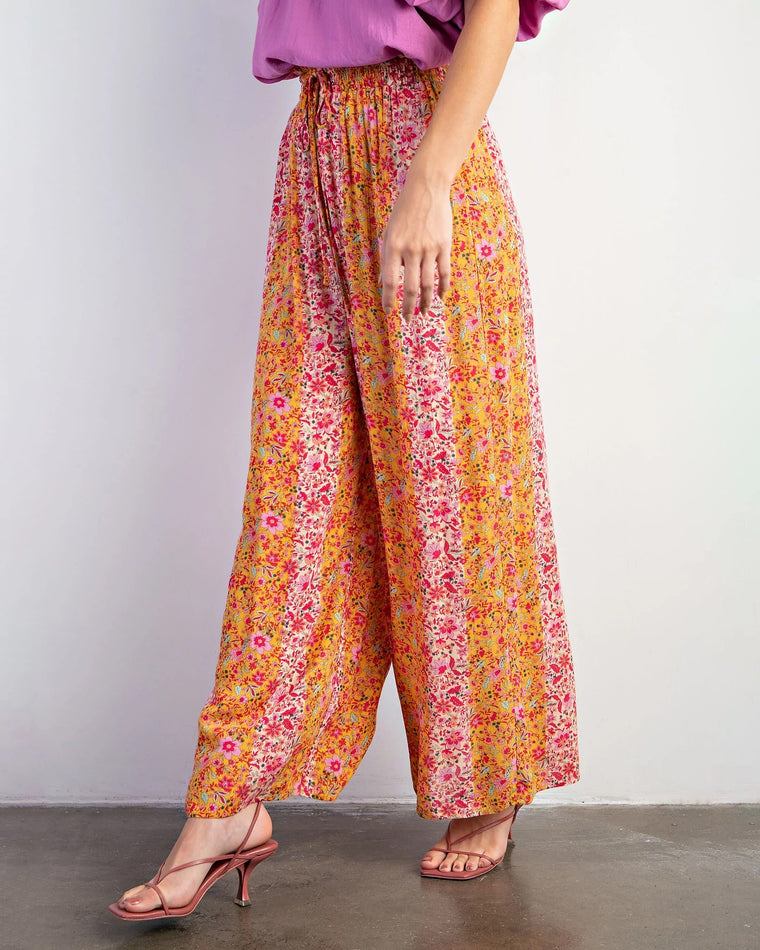 Apricot $|& Easel Floral Gauze Palazzo Pants - VOF Side