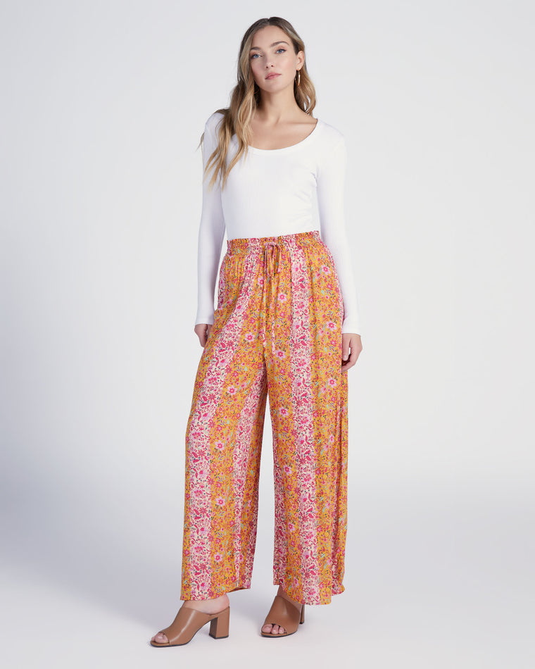 Apricot $|& Easel Floral Gauze Palazzo Pants - SOF Full Front