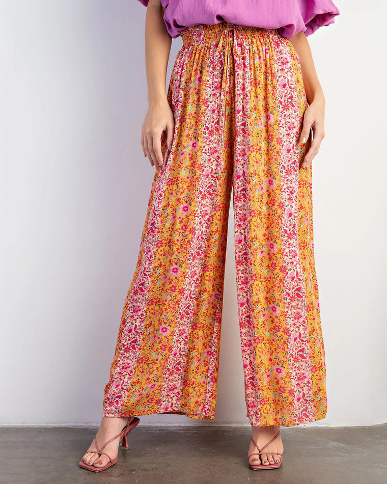 Apricot $|& Easel Floral Gauze Palazzo Pants - VOF Front