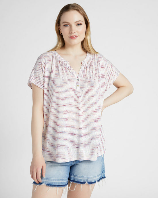 Mulberry Mix Stripe $|& Bobeau Caty Button Up Top - SOF Front