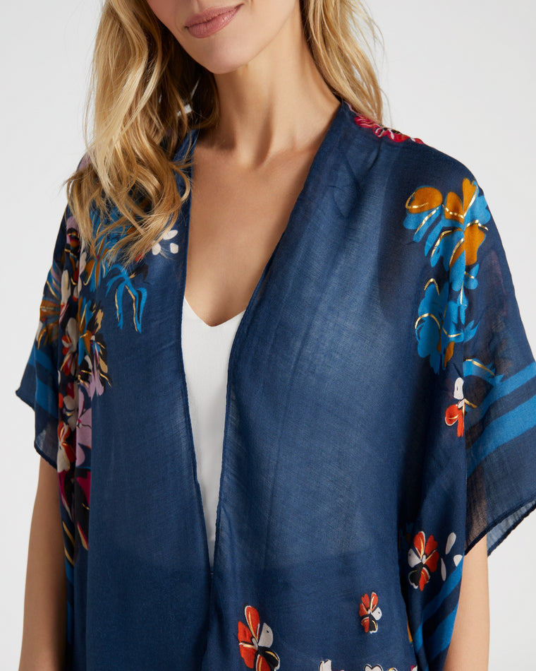 Blue $|& Woven Heart Floral Print Kimono - SOF Detail