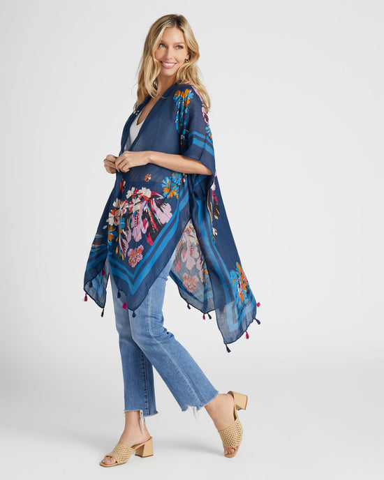 Blue $|& Woven Heart Floral Print Kimono - SOF Front